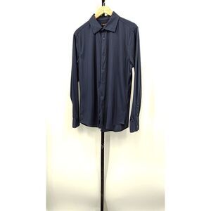 Quince Men Commuter Stretch Pique Long Sleeve Button Down Navy Sleeved Top L